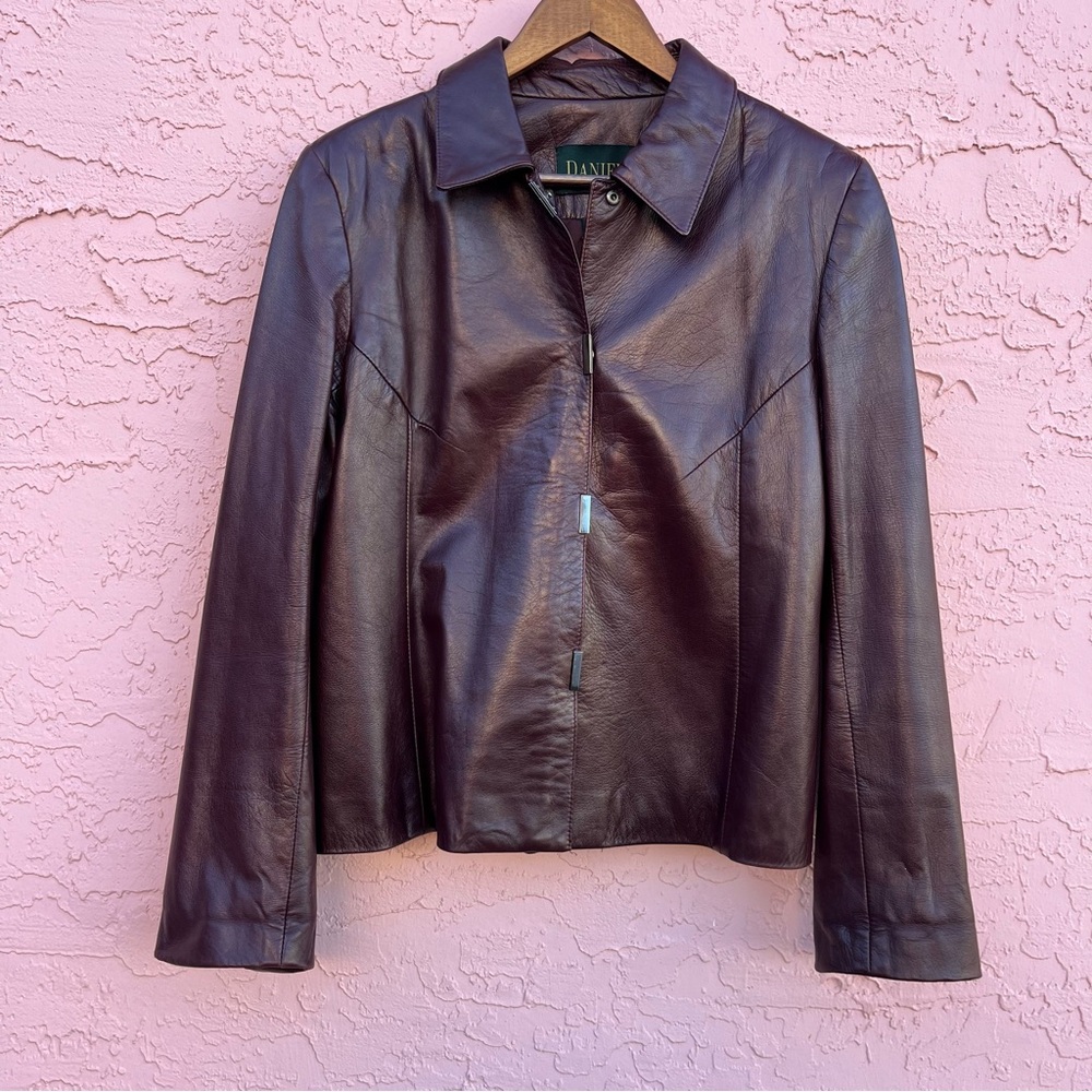 Danier Leather Coat Jacket Burgundy Deep Red Size… - image 2